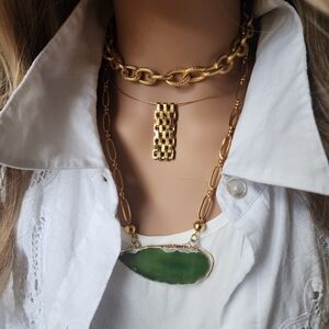 Boho Genuine Gold plated Raw Agate Stone Hypoallergenic Boho Necklace